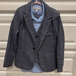 Boys blue checked 3 piece suit with Nordstrom blue dress shirt size 6/7